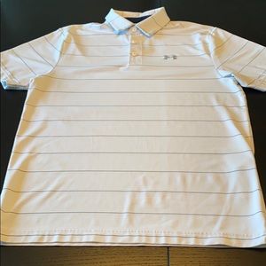 White shirt sleeve Under Armour heat gear polo.